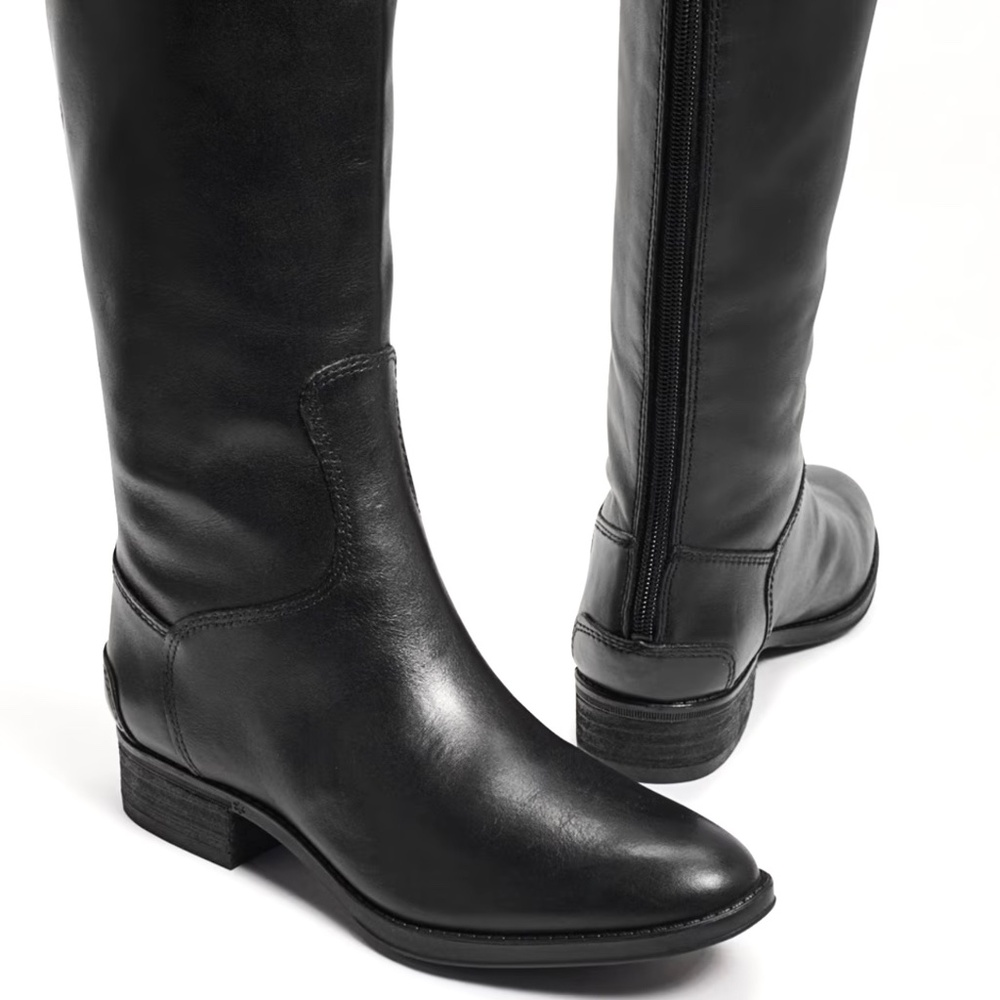 Sam Edelman Penny Knee-High Black Leather Riding Boots Block Heel Almond Toe - Picture 3 of 16